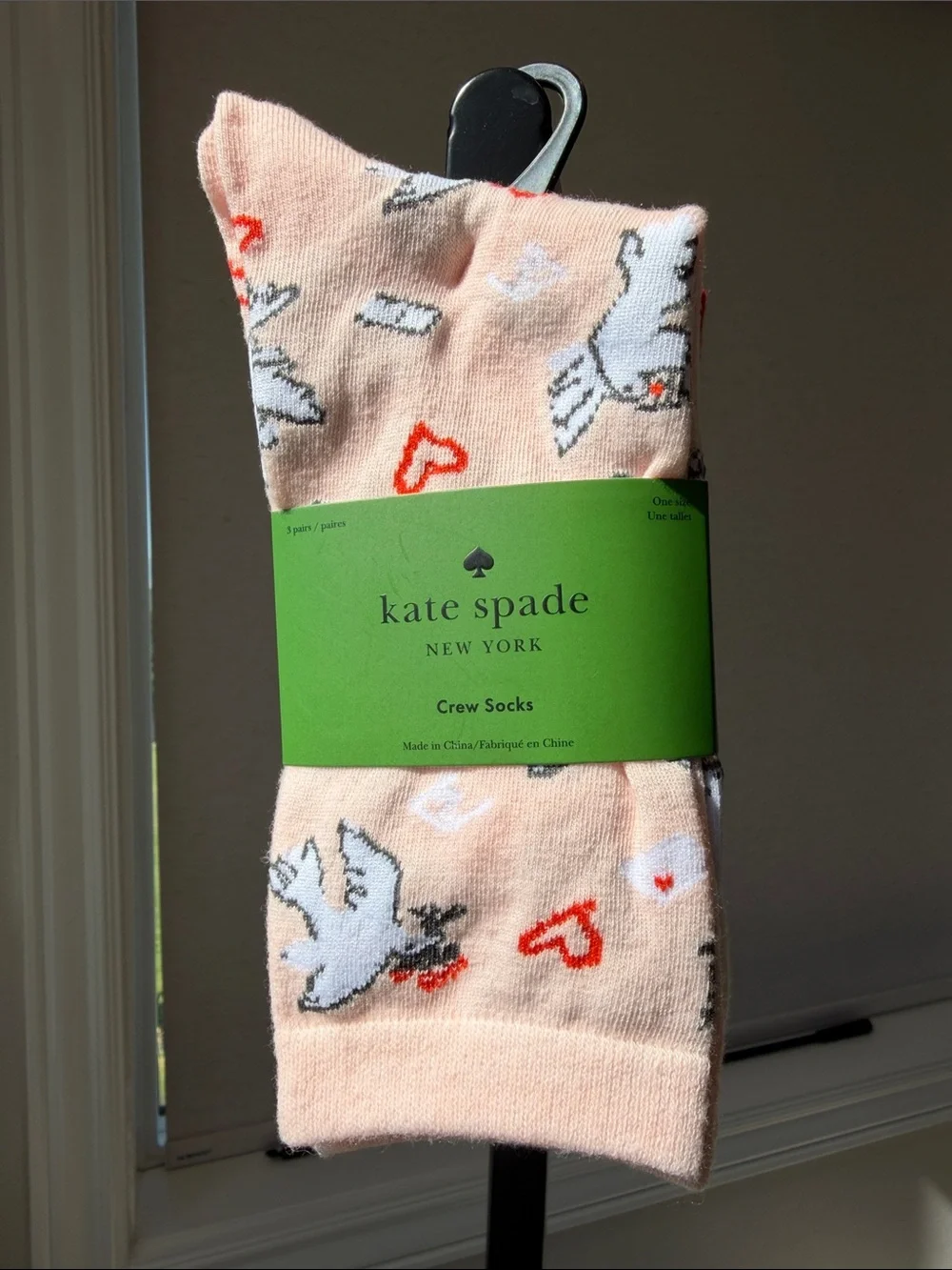 kate spade Pink Dove Pattern Crew Socks - 3 Pack